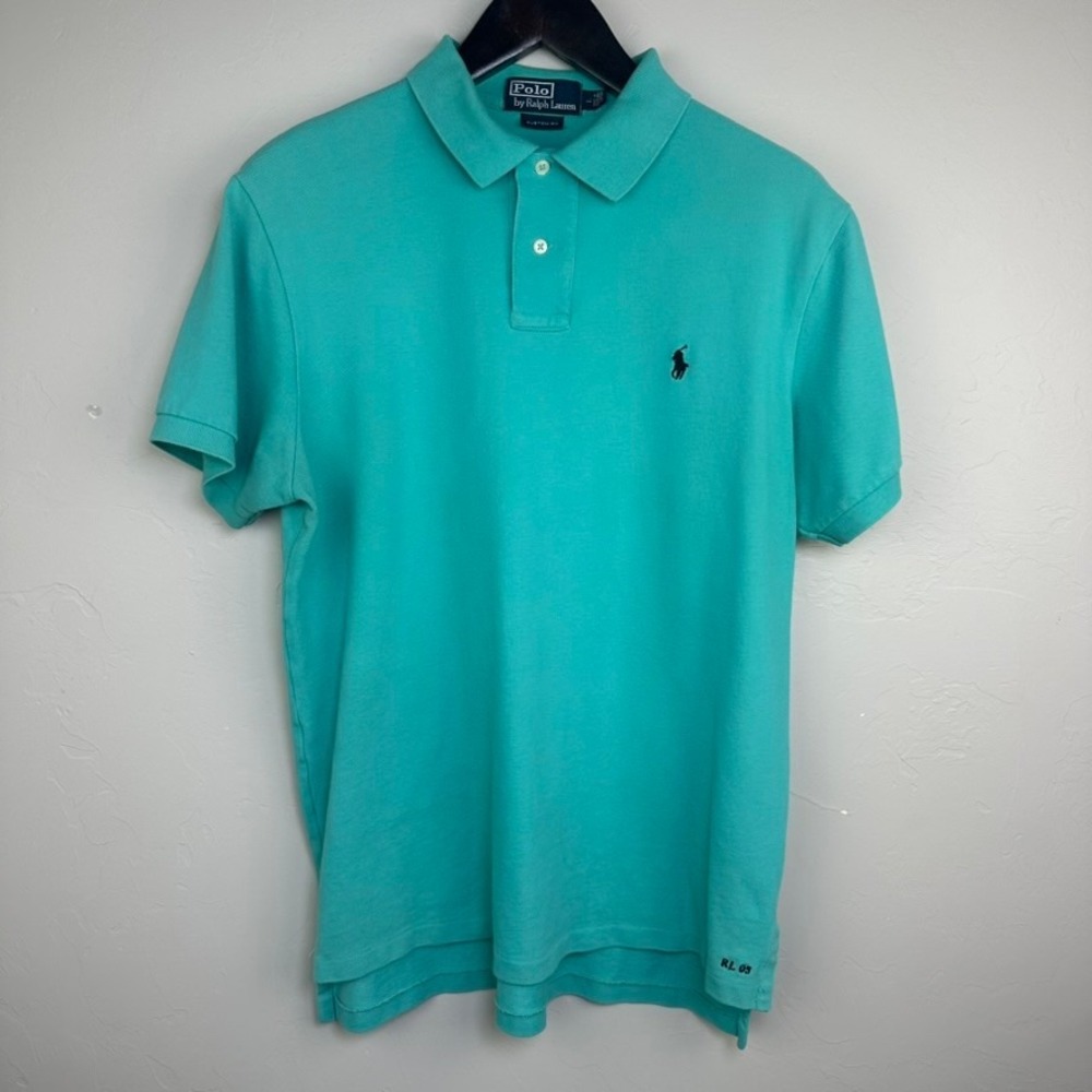 Polo Ralph Lauren Mens Custom Fit Mesh Polo Shirt Turquoise Blue Green Large
